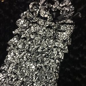 ****** Black Damask Satin Romper  R939  Large 2T-3T   NWT Boutique
